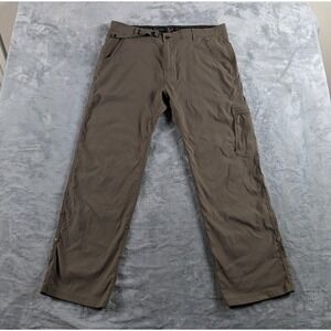 PrAna Stretch Zion Pants Mens 38x30 Brown Roll Up Leg Hiking Nylon Cargo Trail